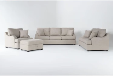 Esteban II 4 Piece Living Room Set With Queen Sleeper Sofa + Loveseat + Chair + Storage Ottoman