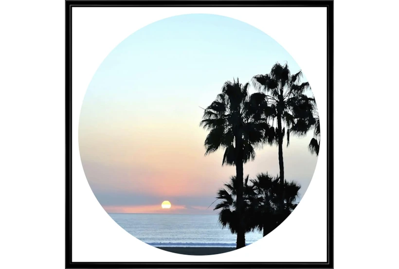36X36 Coastal Sunset Palm With Black Frame - 360
