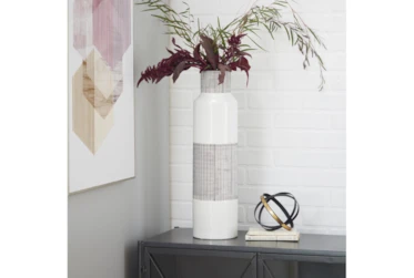 22 Inch White + Black Stripe Modern Tall Vase