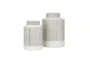 White + Black Stripe Modern Lidded Jars Set Of 2 - Front