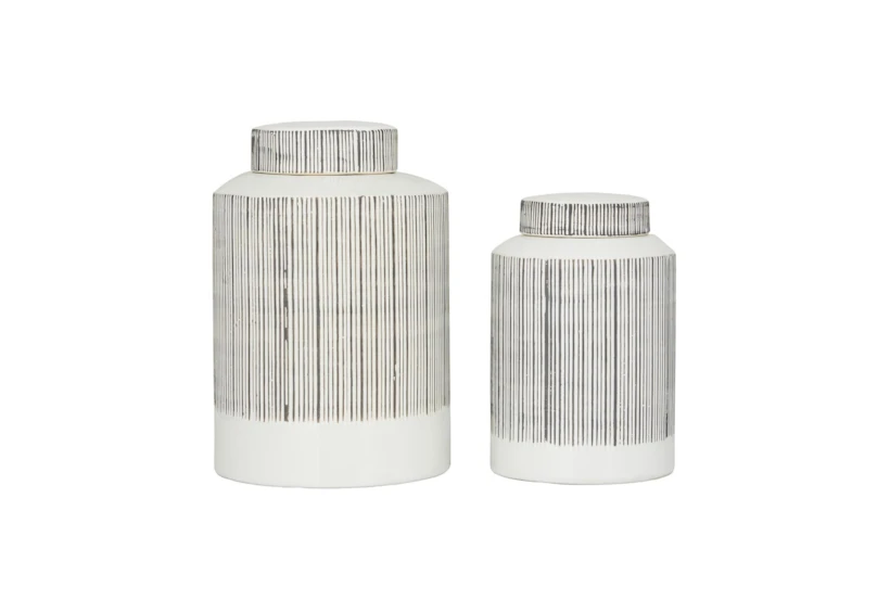 White + Black Stripe Modern Lidded Jars Set Of 2 - 360