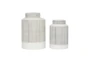 White + Black Stripe Modern Lidded Jars Set Of 2 - Signature