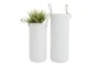White Ceramic + Leather Handle Vases Set Of 2 - Back
