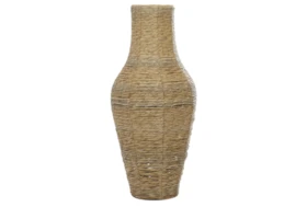 28 Inch Natural Beige Faux Seagrass Floor Vase