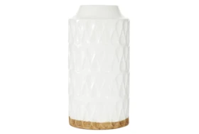 16 Inch White + Natural Teardrop Pattern Cylinder Vase