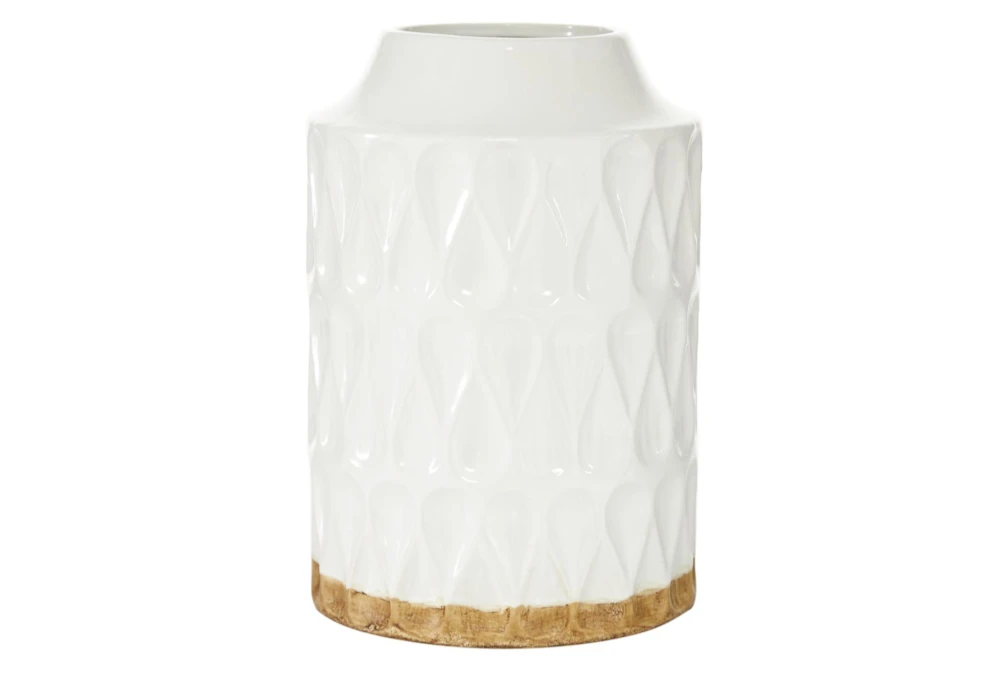 12 Inch White + Natural Teardrop Pattern Cylinder Vase