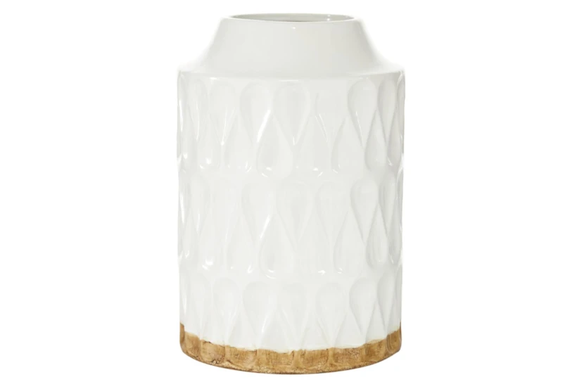 12 Inch White + Natural Teardrop Pattern Cylinder Vase - 360