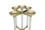 14 Inch Gold + Glass 5 Pillar Candle Holder - Detail