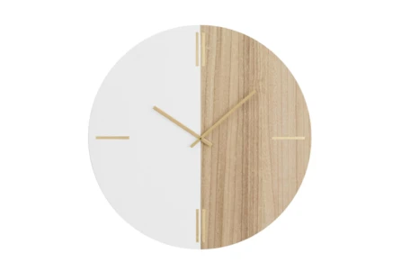 24X24 Natural + White Wood Contemporary Wall Clock - Main