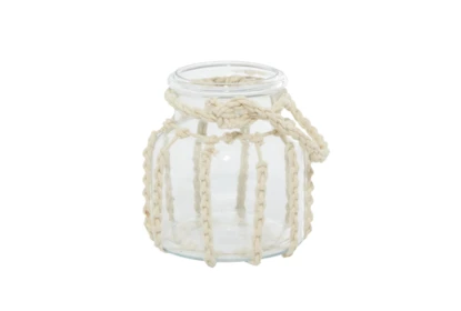 6.5 Inch Clear Glass + Macrame Rope Candle Jar - Front