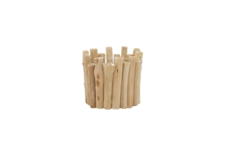 7 Inch Natural Japanese Oak + Glass Candle Holder - Main