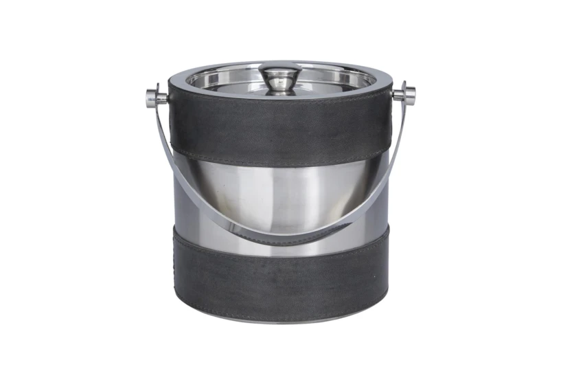 12 Inch Black Leather + Stainless Steel Ice Bucket - 360