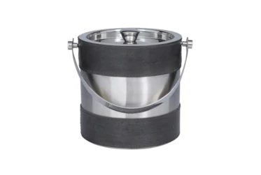 12 Inch Black Leather + Stainless Steel Ice Bucket
