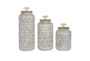 White + Natural Teardrop Pattern Decorative Canisters Set Of 3 - Back