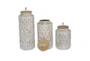 White + Natural Teardrop Pattern Decorative Canisters Set Of 3 - Front
