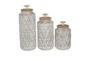 White + Natural Teardrop Pattern Decorative Canisters Set Of 3 - Signature