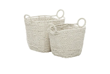 White Cotton Nautical Rope Floor Baskets Set Of 2 - Main