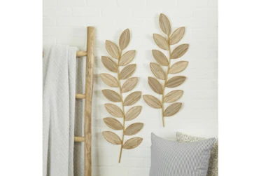 30 Inch Natural Reed + Metal Vine Leaf Wall Decor Set Of 2