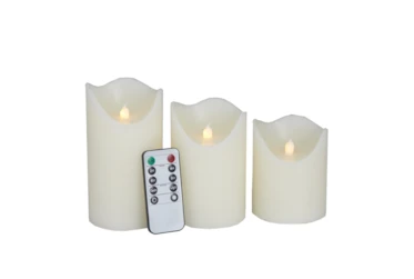 White Flameless Led Candles Set Of 3 With Remote