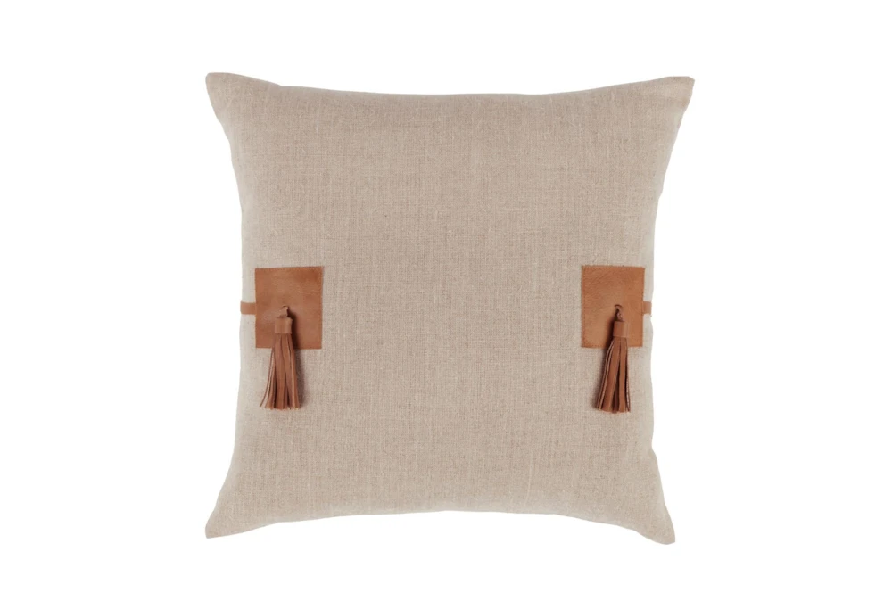 20X20 Chestnut Leather Natural Tassel Throw Pillow
