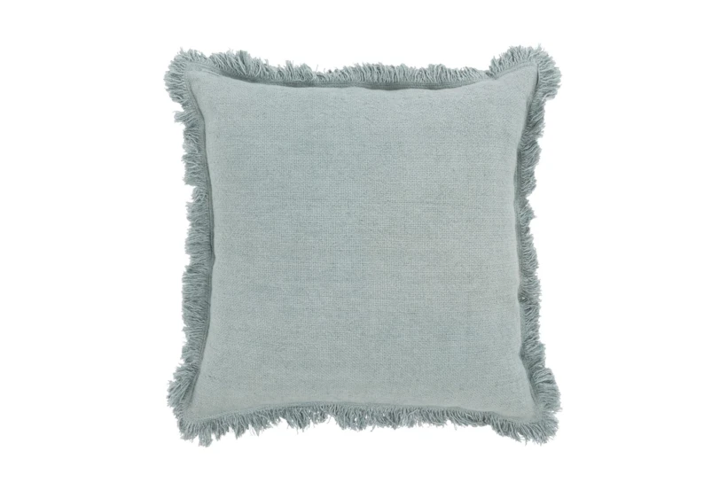 22X22 Aqua Blue Linen + Cotton Fringe Edge Throw Pillow - 360
