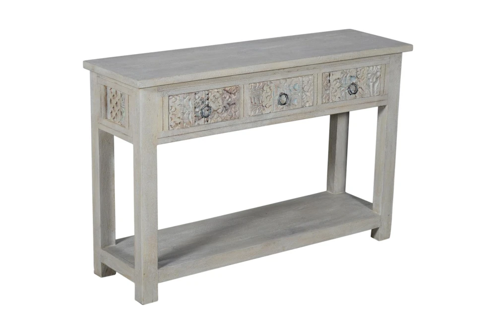 Hand Carved Whitewash 3 Drawer Console