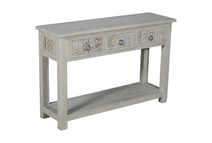 Hand Carved Whitewash 3 Drawer Console - 360