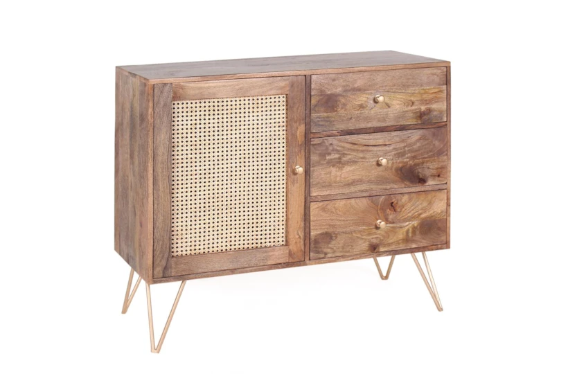 Wood + Cane Cabinet With 1 Door + 3 Drawers - 360