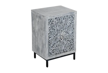 Grey Carved Wood Accent Table