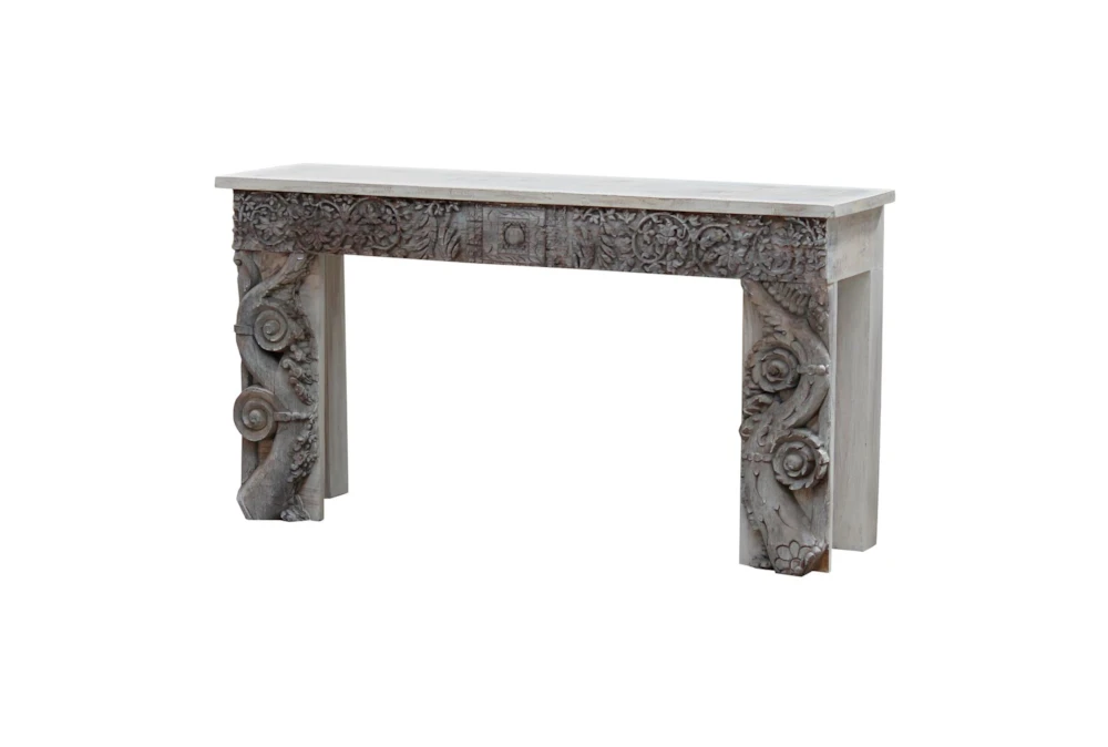 Hand Carved Whitewash Console