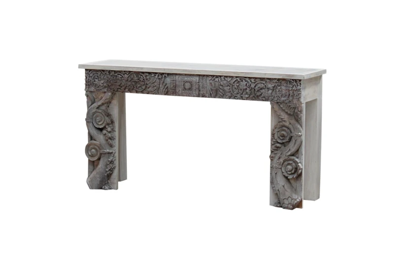 Hand Carved Whitewash Console - 360