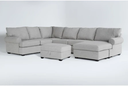 Hampstead Dove 140" 2 Piece Sectional With Right Arm Facing Sofa Chaise & Storage Ottoman