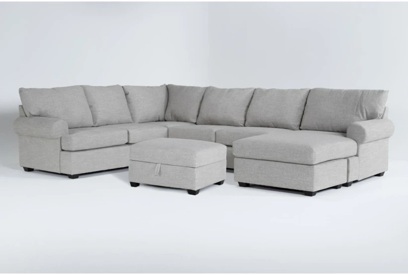 Hampstead Dove 140" 2 Piece Sectional with Right Arm Facing Sofa Chaise & Storage Ottoman - 360