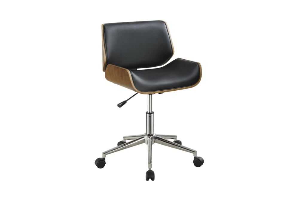Ronnie Black Faux Leather + Wood Adjustable Rolling Office Desk Chair