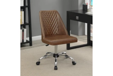 Maine Brown + Chrome Upholstered Tufted Back Office Chair