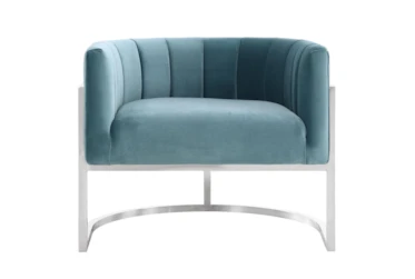 Deanna Sea Blue Velvet Accent Chair With Silver Base