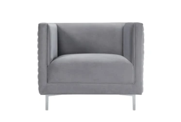 Veda Grey Velvet Basketweave Accent Chair