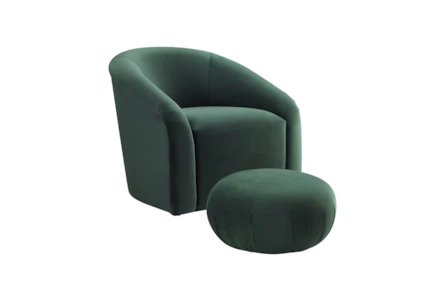 Maisy Forest Green Velvet Accent Chair + Ottoman Set