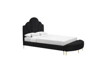 Bridgette Black Queen Velvet Platform Bed With Bench