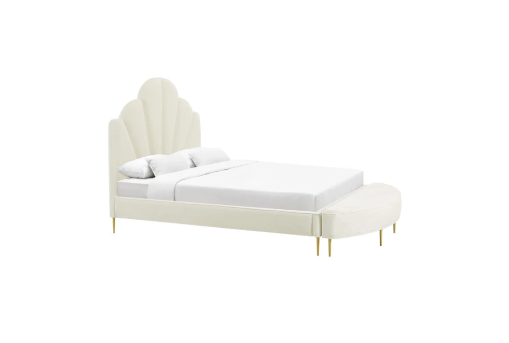 Bridgette Cream King Velvet Upholstered Platform Bed With Bench