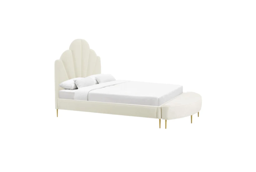 Bridgette Cream Queen Velvet Upholstered Platform Bed With Bench - 360
