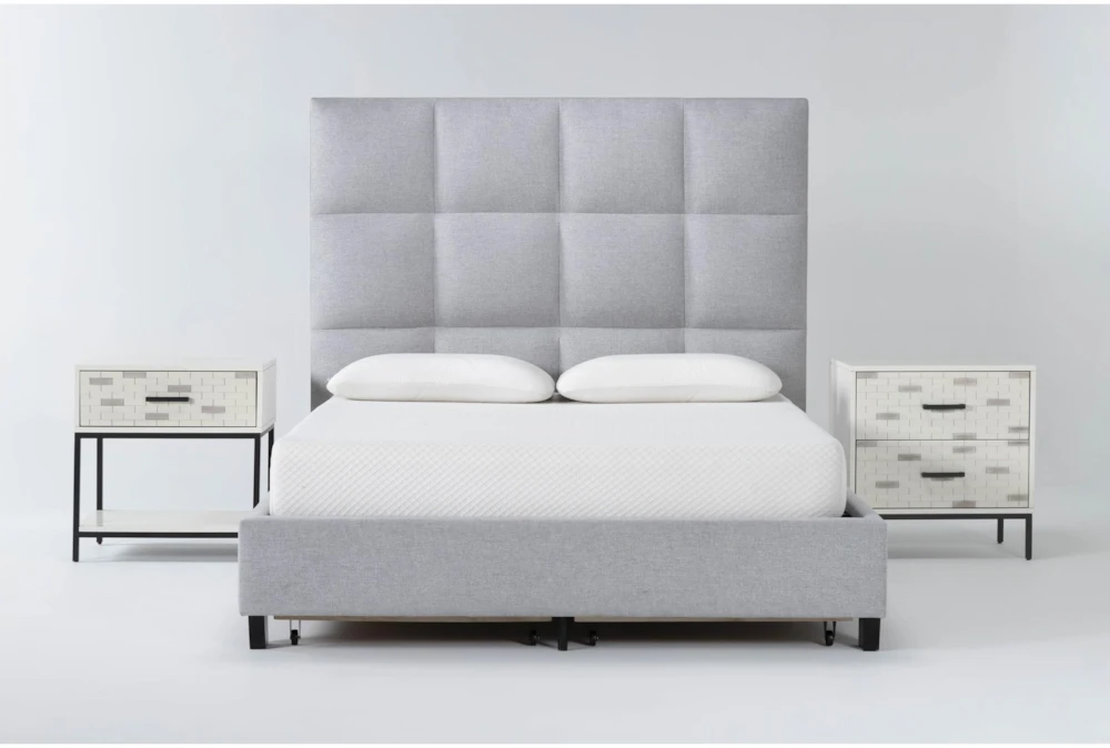 Boswell 3 Piece California King Upholstered Storage Bedroom Set With Elden II 2 Drawer Nightstand + 1 Drawer Nightstand
