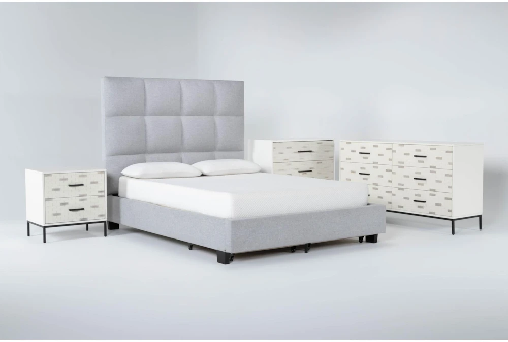 Boswell 4 Piece California King Upholstered Storage Bedroom Set With Elden II Dresser, Bachelors Chest + 2 Drawer Nightstand