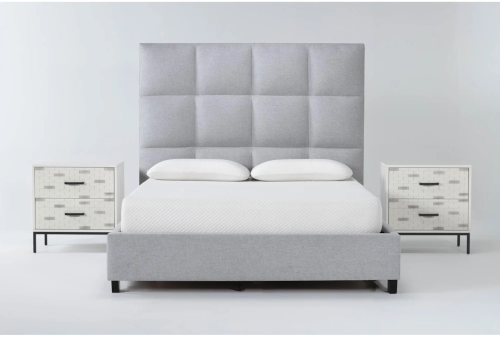 Boswell California King Upholstered 3 Piece Bedroom Set With 2 Elden II 2 Drawer Nightstands