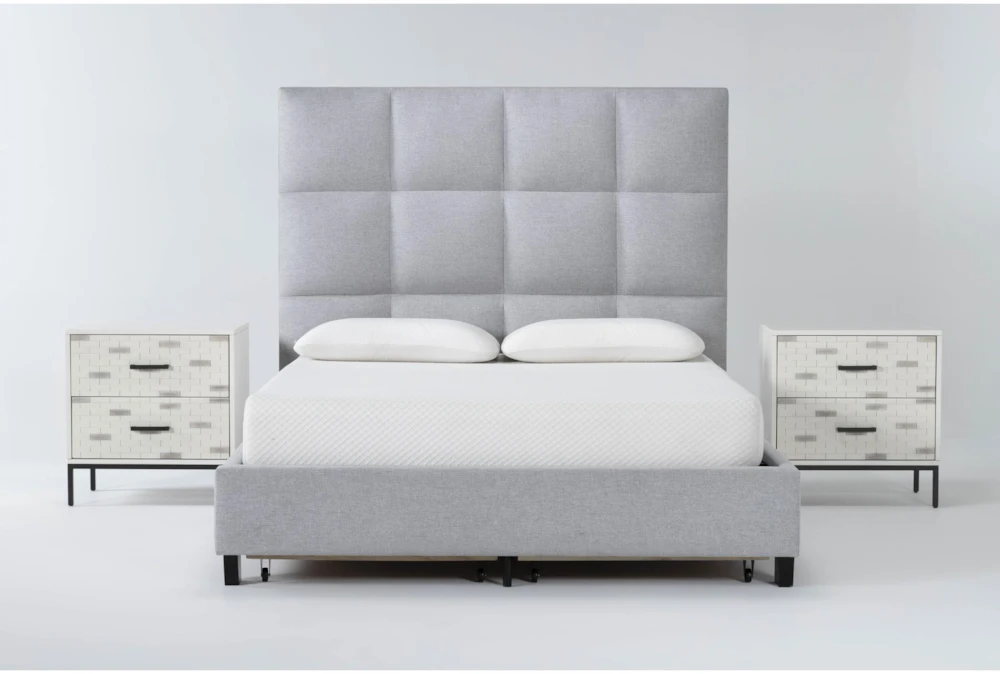 Boswell 3 Piece Eastern King Upholstered Storage Bedroom Set With 2 Elden II 2 Drawer Nightstands