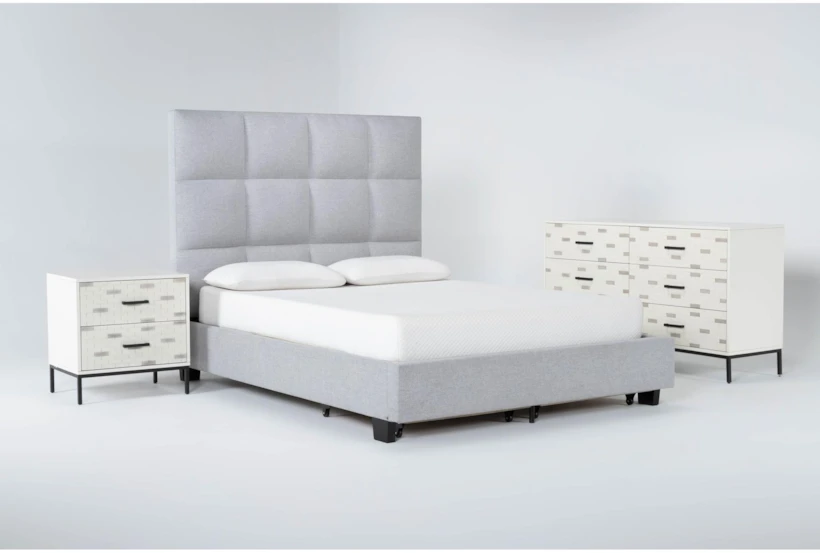 Boswell 3 Piece Eastern King Upholstered Storage Bedroom Set With Elden II Dresser + 2 Drawer Nightstand - 360