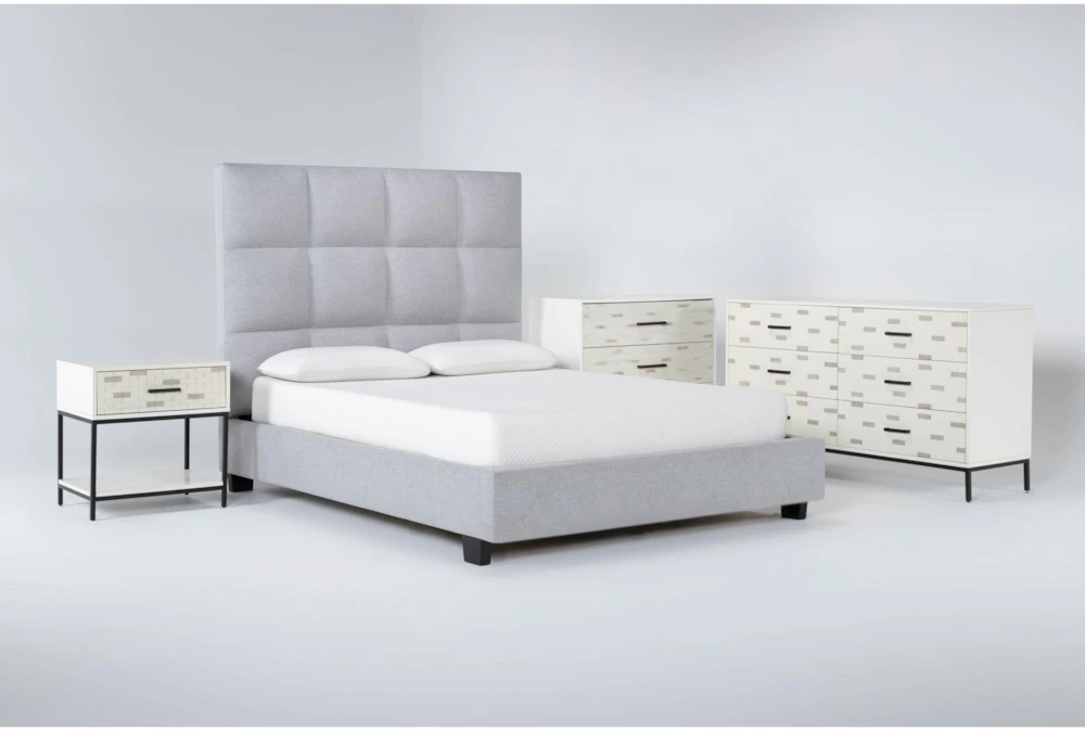 Boswell 4 Piece Eastern King Upholstered Bedroom Set With Elden II Dresser, Bachelors Chest + 1 Drawer Nightstand