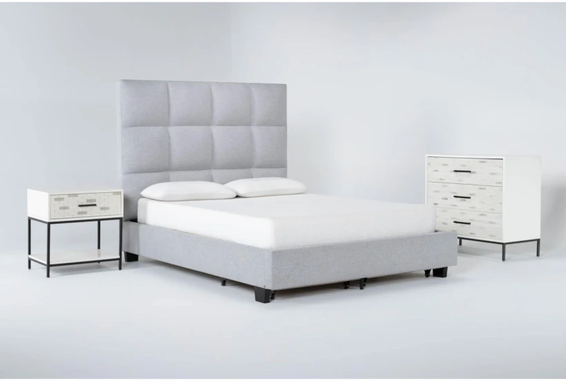 Boswell 3 Piece Queen Upholstered Storage Bedroom Set With Elden II Bachelors Chest + 1 Drawer Nightstand - 360