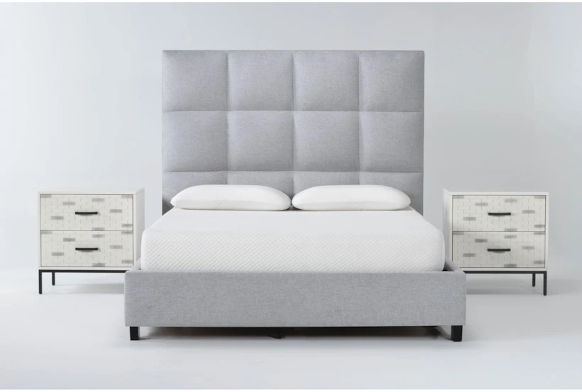 Boswell Queen Upholstered 3 Piece Bedroom Set With 2 Elden II 2 Drawer Nightstands - 360