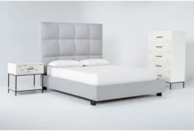 Boswell 3 Piece Queen Upholstered Bedroom Set With Elden II Chest Of Drawers + 1 Drawer Nightstand
